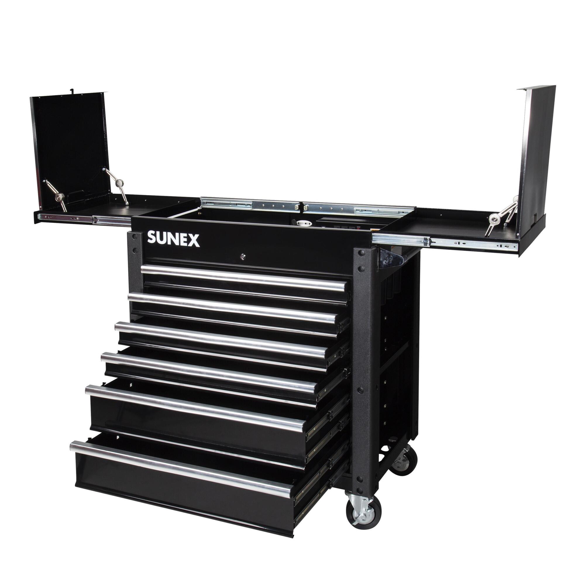 Sunex Tools 6-Drawer Slide Top Service Cart — 37in. x 43in., Power Strip, Black, Model# 8035XTFDBK